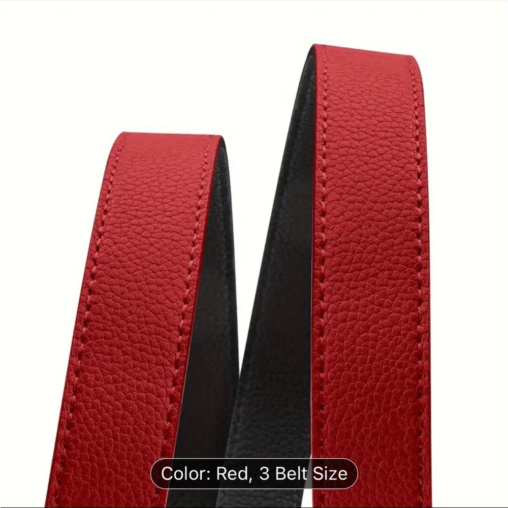 📦 Red / Black Double Sided Vegan Leather Belt - Picture 9 of 10